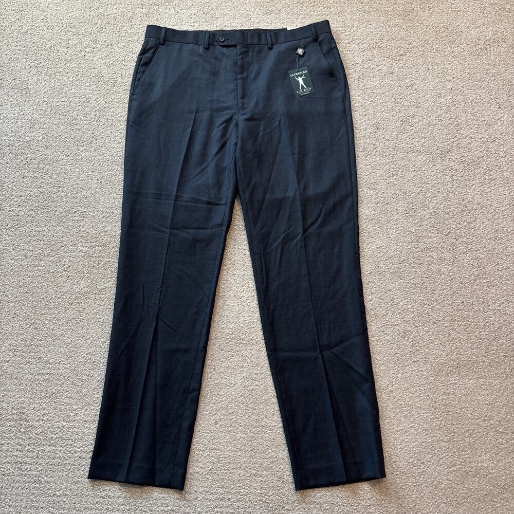 Lauren Ralph Lauren Pants Mens 38/34 Ultraflex Classic Fit Navy Blue Windowpane